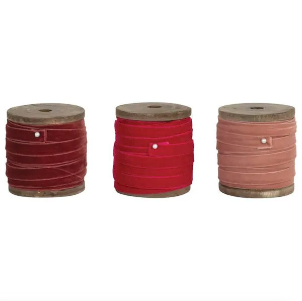 Product Image 1 for Coco 10 Yard Wood Spool Velvet Ribbon, Set of 3 from Creative Co-Op