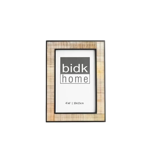 Resin Horn Picture Frame with sleek beige and black striped border, designed for 4x6 inch photos