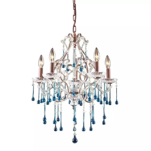 Product Image 1 for 5 Light Chandelier In Rust And Aqua Crystal from Elk Lighting