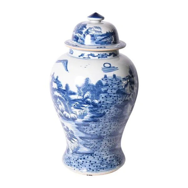 Product Image 2 for Blue & White Porcelain Temple Jar Landscape Motif from Legend of Asia