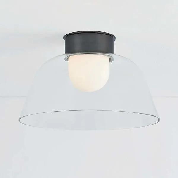 Lakeside Flush Mount illuminated with opaque diffuser glowing inside clear glass bowl