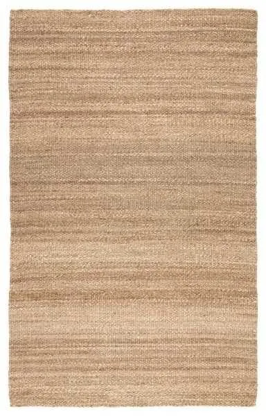 Solid tan natural fiber area rug with subtle variegated texture and rectangular shape