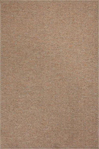 Rectangular indoor/outdoor area rug with warm rust, beige, and oatmeal tones, flat woven texture
