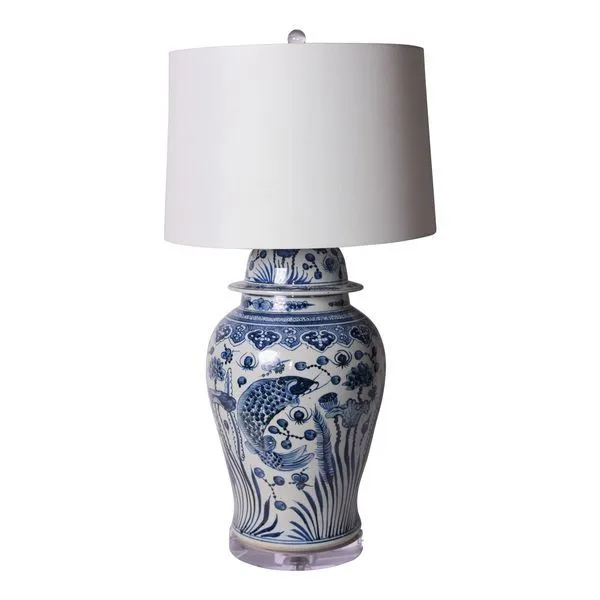 Product Image 1 for Blue & White Fish Temple Jar Table Lamp from Legend of Asia