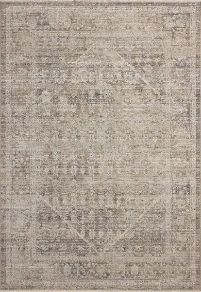 Ida Slate / Natural traditional area rug with a softly textured, vintage-inspired distressed pattern in earthy gray and be...