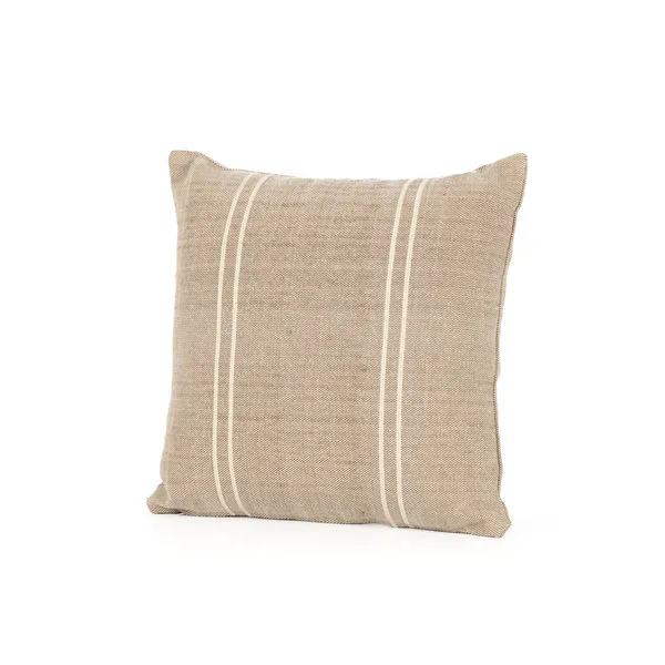 Square 20 inch jute pillow with natural beige color and two vertical white stripes