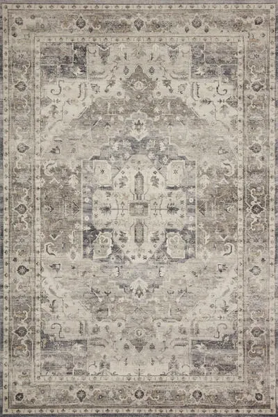 Hathaway Steel Ivory Rug with vintage-inspired intricate soft motifs in neutral beige, ivory, and gray tones