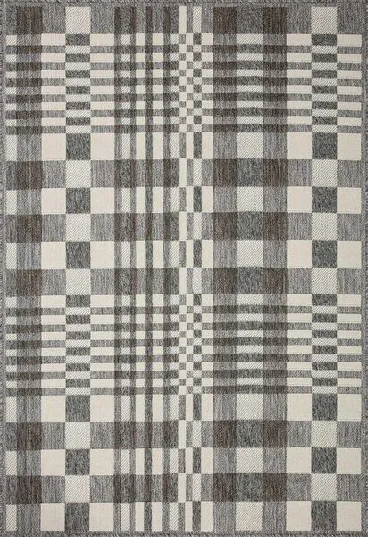 Full view of Rainier Ivory / Pebble Rug laid flat showing overall neutral geometric checker pattern.