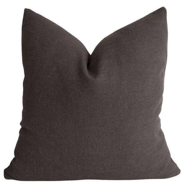 Dark walnut linen pillow cover in rich earthy brown with natural texture and a soft, rustic finish