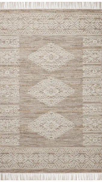 Rivers Lilac / Ivory Rug with symmetrical motifs and watercolor effect in beige and ivory tones, flatweave wool, cotton, a...