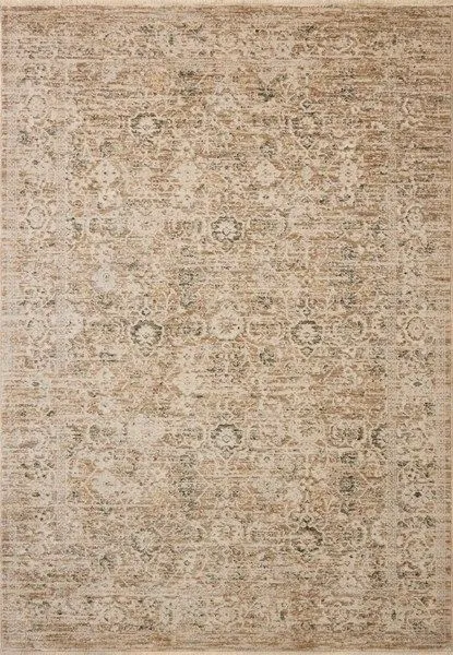 Traditional Loloi Clarisse area rug with soft floral motifs in natural beige and granite tones