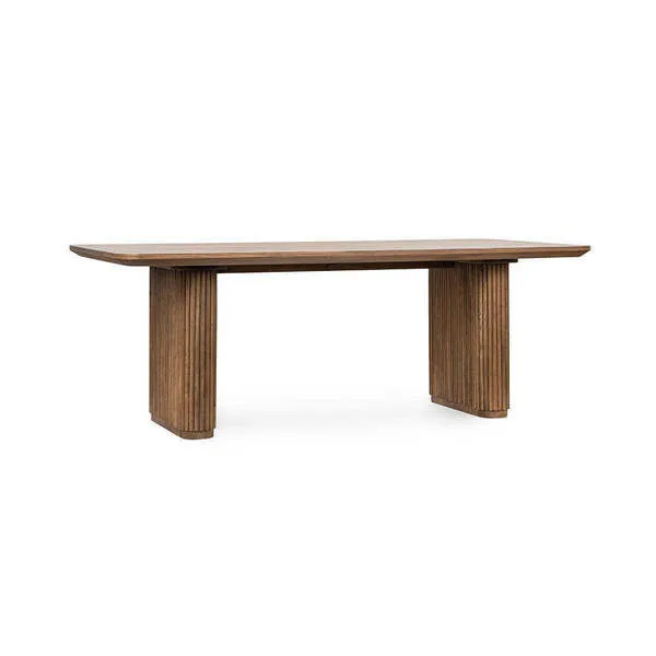 Vander Wood Dining Table in oak with fluted cylindrical legs and a rounded rectangular top with reverse chamfer edge