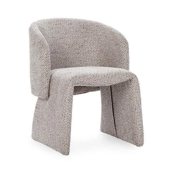 Halstead dining chair with curved lower wingback and hollow center, upholstered in textured beige fabric