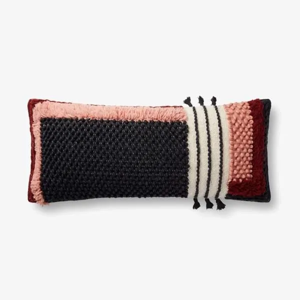 Product Image 1 for Black / Multi Modern Abstract Color Blocking Over Scaled Chainstitched Pillow With Tassels from Loloi