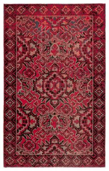 Full top-down view of the full rug showcasing complete red medallion design and border details