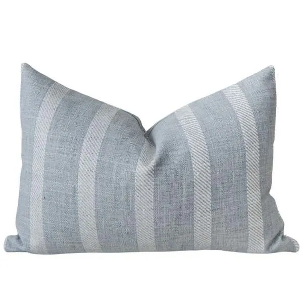 Handmade Beach Haven Blue Pillow Cover with classic light blue and white vertical stripes, rectangular shape