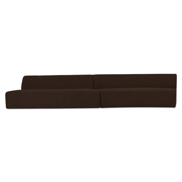 Two-piece wave modular sectional sofa in rich dark brown with low back and soft textured upholstery