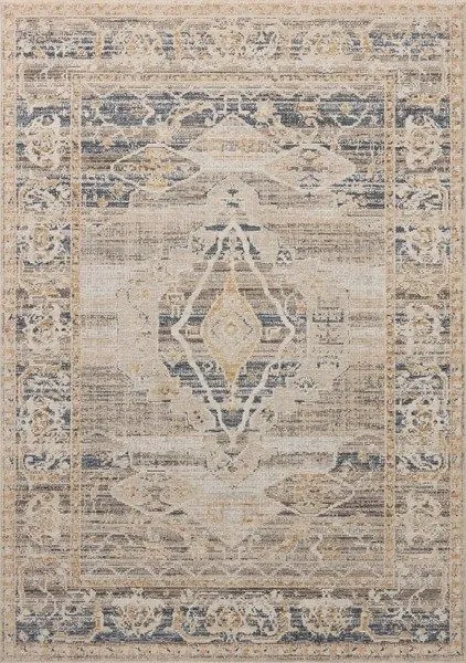 Milena Natural Ivory Rug in vintage style with neutral grey and beige tones and a central medallion pattern.