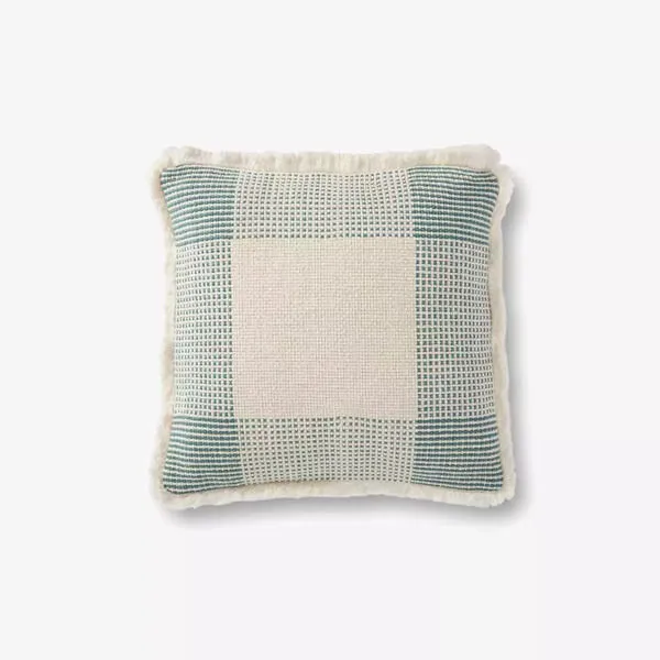 Product Image 1 for Natural / Green Fringed Geometric Woven Plaid Throw Pillow from Loloi
