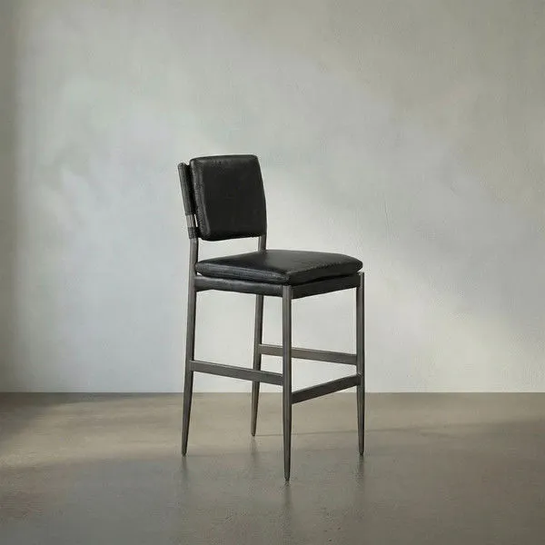 Product Image 1 for Wooster Ebony Black Leather Stool from Noir