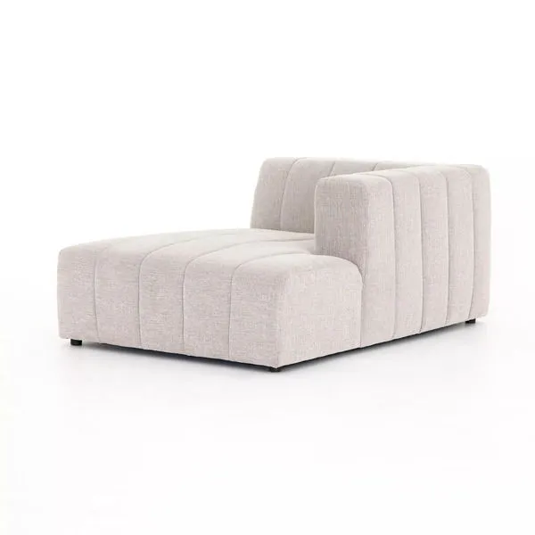 Langham Channeled Sectional right arm facing piece in sandstone fabric with wide vertical channels and low modern profile