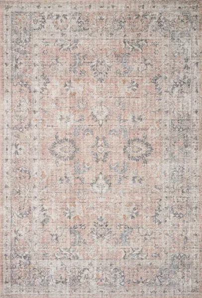 Skye Blush / Grey 2'3" X 3'9" rug with a vintage, faded floral medallion pattern in blush and grey tones
