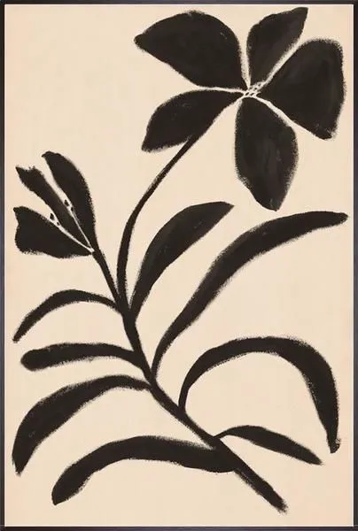30x45 botanical canvas painting featuring bold black abstract floral forms on a soft neutral background