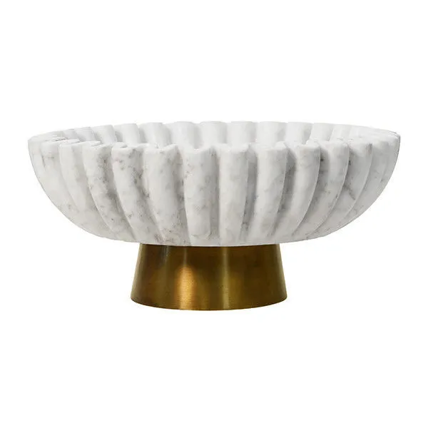 Product Image 1 for Round Fluted White Marble Bowl from Worlds Away