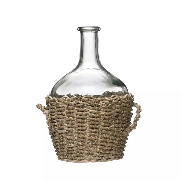 Product Image 2 for Glass Bottle In Woven Seagrass Basket With Handles (Set Of 6) from Creative Co-Op