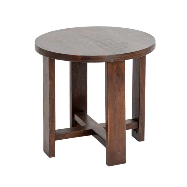 Noir Acacia Wood Side Table with round top, cross-leg base, and dark wood finish