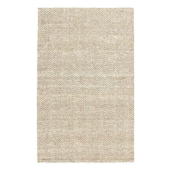 Handwoven Chevron area rug in neutral tones with natural jute fibers and alternating color pattern