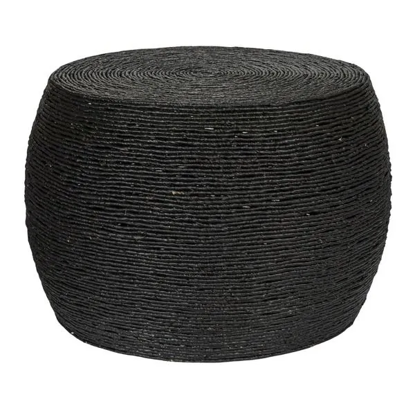 Willow Handwoven Wide Natural Accent Table in black, round with intricate woven texture and gently rounded shape