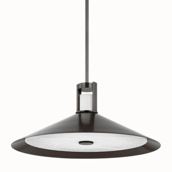 Isolated Clermont Pendant against white background showing bronze finish and alabaster shade clearly