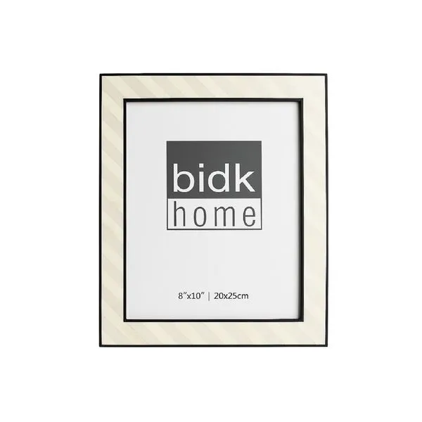 Black & white resin bone picture frame with diagonal striped pattern and 8x10 inch photo display
