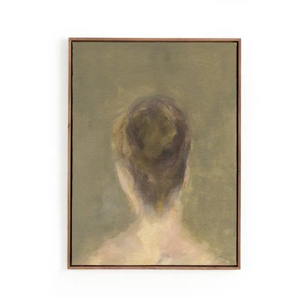 soft atmospheric painting titled Figure 2 by Brittney Schulz depicting back of a head in muted tones within a distressed b...