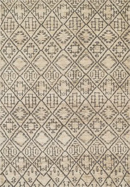 Sahara Sand Rug with off-white background and jute-wool hand-knotted geometric Moroccan-inspired ethnic patterns
