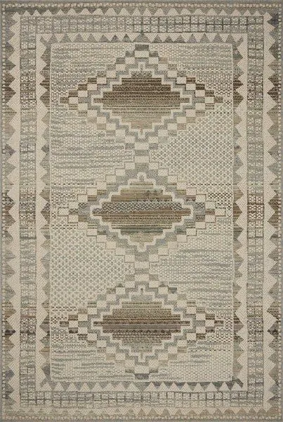Saylor Granite Veil Rug with muted earth tones and geometric patterns in light beige and gray
