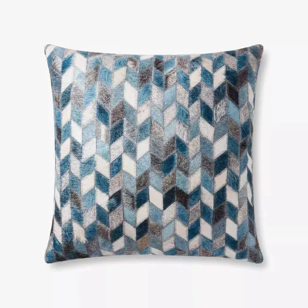 Product Image 1 for Navy Woven Chenille Printed Chevron Faux Hide Pillow from Loloi