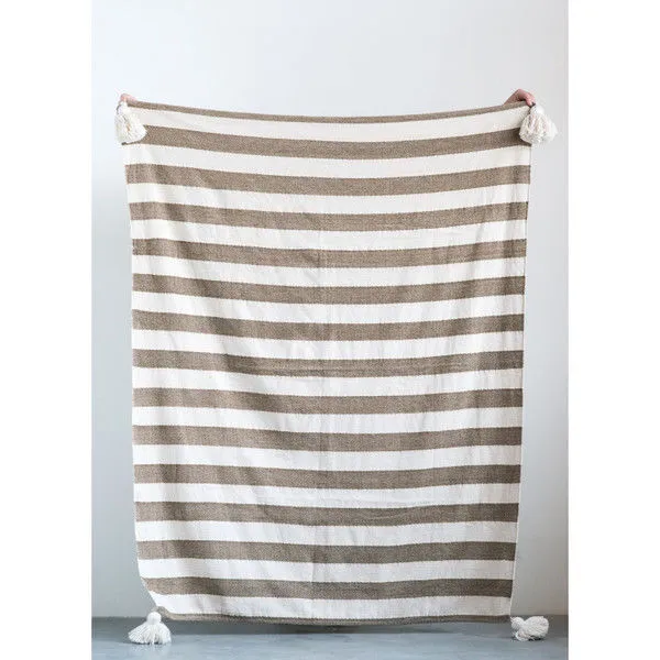 Product Image 3 for White & Brown Striped Throw from Creative Co-Op