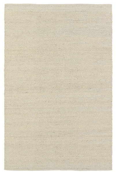 Rectangular handmade area rug in solid beige and ivory with chevron weave blending wool and jute fibers