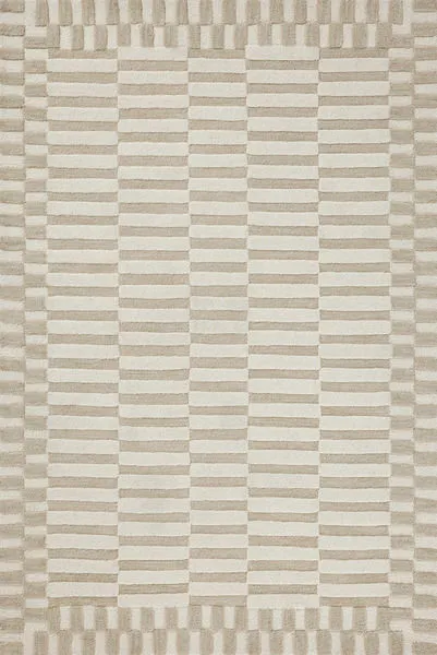 Bradley Ivory / Beige Rug with two-toned linear striped pattern and alternating high-low wool pile