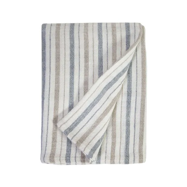 Product Image 1 for Naples Linen Queen Blanket - Ocean / Natural from Pom Pom at Home