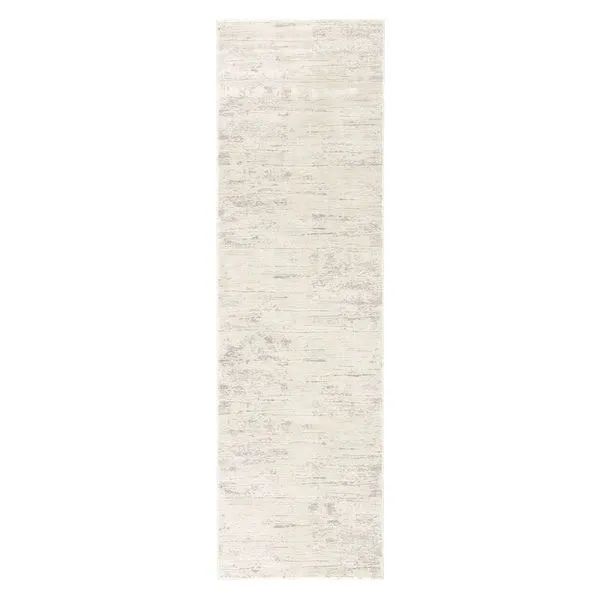 Paxton Abstract Gray/Ivory runner rug with a linear abstract pattern in neutral ivory and cloudy gray tones