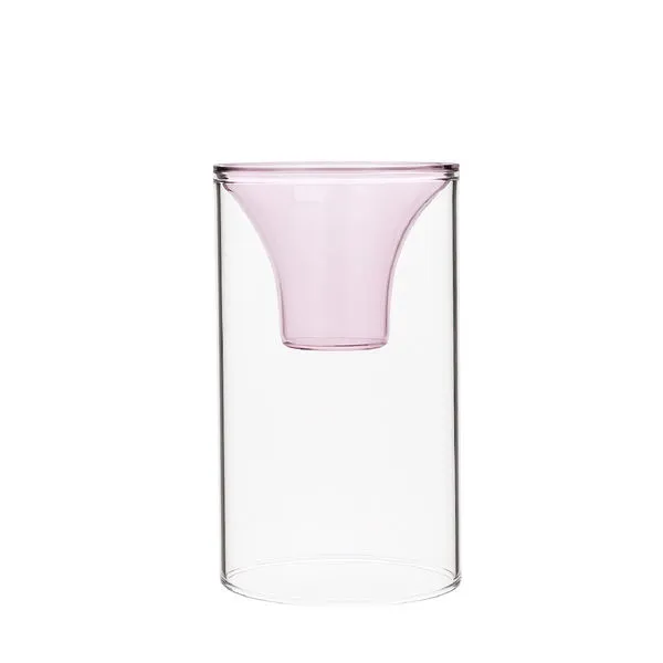 Product Image 1 for Glass Clear & Pink Candle Holder from BIDKHome