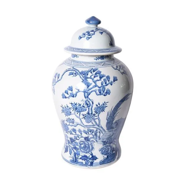 Product Image 1 for Blue & White Magnolia Pheasant Porcelain Temple Jar from Legend of Asia