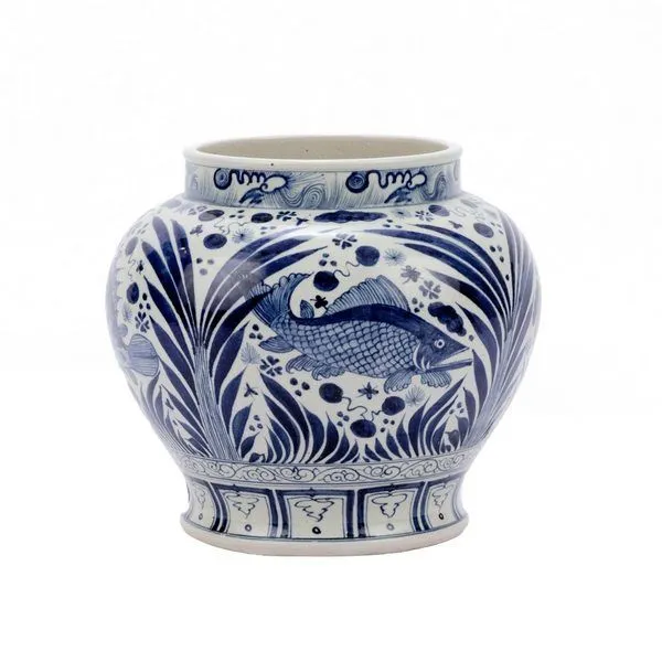 Product Image 1 for Blue & White Open Top Fish Jar from Legend of Asia
