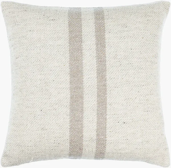 Brett Ivory/Sandstone lumbar pillow with neutral off-white background and two vertical light brown stripes in center, text...