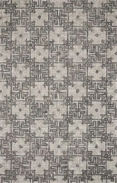 Hand-tufted Ehren Charcoal/Fog rug with geometric pattern in neutral grey tones on 100% wool pile