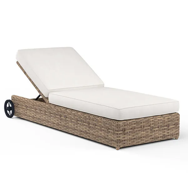 Havana Adjustable Chaise in aged tobacco all-weather wicker with white cushions and 5 adjustable positions
