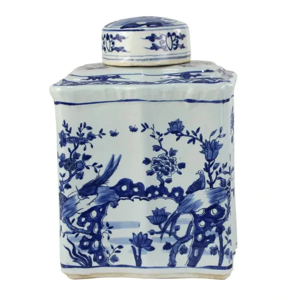 Product Image 3 for Blue & White Curved Tea Jar Bird Floral Design from Legend of Asia